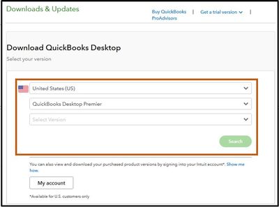 Pick the country to Download QuickBooks