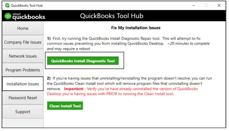 Running QuickBooks Install Diagnostic Tool