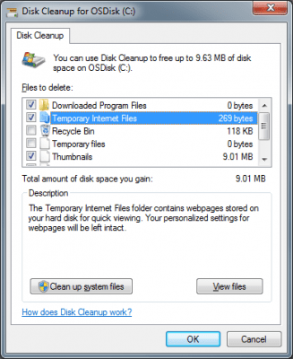 Disk Cleanup with various checkboxes