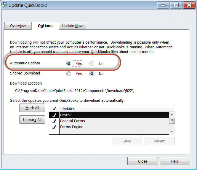 QuickBooks Software Set-Up for Automatic Updates