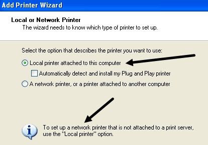 Unselect/Unmark  Automatically detect and install my plug and printer option