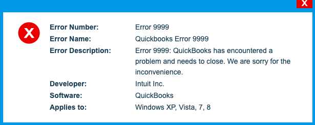 Quickbooks Online Error 9999
